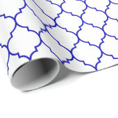 白のモロッコのクローバーのロイヤルブルー ラッピングペーパー (ロールコーナー)