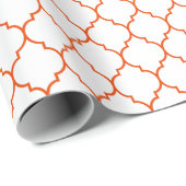 白のモロッコのクローバーの明るいオレンジ ラッピングペーパー (ロールコーナー)