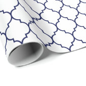 白のモロッコのクローバーの濃紺 ラッピングペーパー (ロールコーナー)