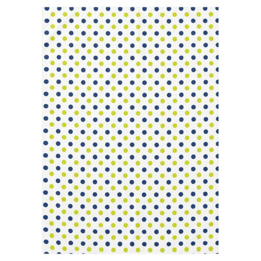 白のライムグリーンおよび濃紺の水玉模様 テーブルクロス (正面)
