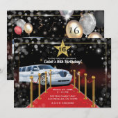 白のリモジン 赤いカーペット ハリウッドの誕生日パーティー 招待状 (正面/裏面)