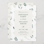 白のリリーフローラ誕生日 招待状 (正面/裏面)