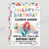 白のレッドマーメイド誕生日パーティー招待状 招待状 (正面/裏面)