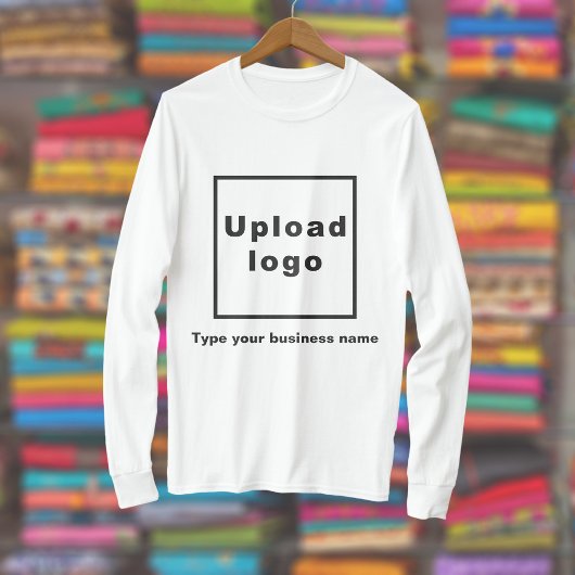 白のロングスリーブにビジネス名とロゴ Tシャツ