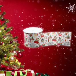 白のヴィンテージクリスマスパターン | サテンリボン