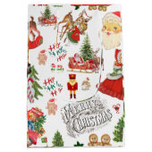 白のヴィンテージクリスマスパターン | ミディアムペーパーバッグ (裏面)