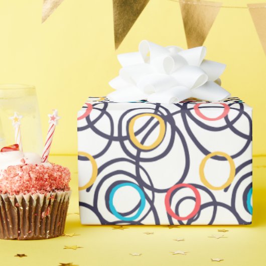 白の上でめまいドードルサークル ラッピングペーパー (誕生日パーティー)
