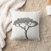 白の上にアフリカの木の黒いインク クッション (ブランケット)