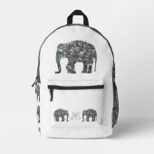 白の上にキラキラ銀モザイク象モノグラム プリントバックパック (正面)