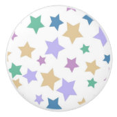 白の上にパステル星のパターン セラミックノブ (正面)