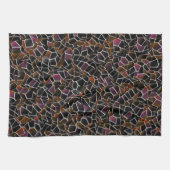 白の上に不規則なワインのモザイクに乱雑な茶色 キッチンタオル (横)