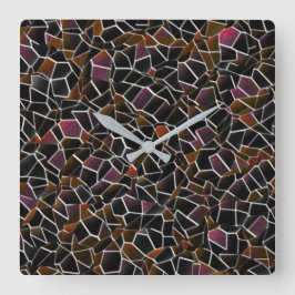 白の上に不規則なワインのモザイクに乱雑な茶色 スクエア壁時計