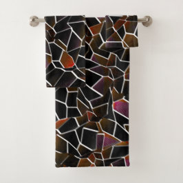 白の上に不規則なワインのモザイクに乱雑な茶色 バスタオルセット
