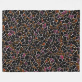 白の上に不規則なワインのモザイクに乱雑な茶色 フリースブランケット (正面(横))