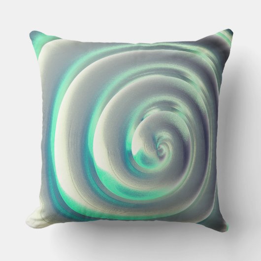白の上に巨大な銀とアクアマリンのスパイラル クッション (正面)