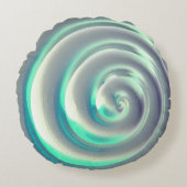 白の上に巨大な銀とアクアマリンのスパイラル ラウンドクッション (正面)