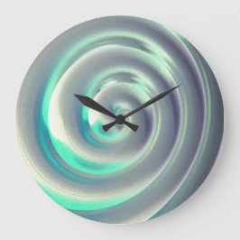 白の上に巨大な銀とアクアマリンのスパイラル ラージ壁時計