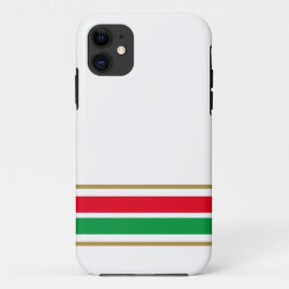 白の上に明るい赤の緑のベースレースストライプレースの iPhone 11 ケース