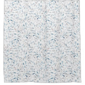 白の上に植物性の水色の離れ灰色の青い シャワーカーテン (正面)