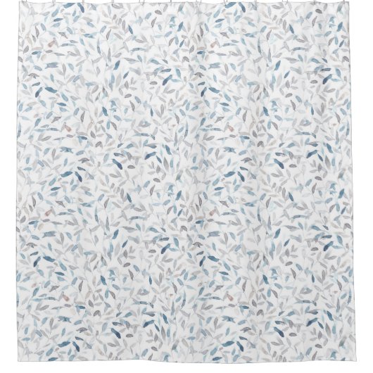 白の上に植物性の水色の離れ灰色の青い シャワーカーテン (正面)