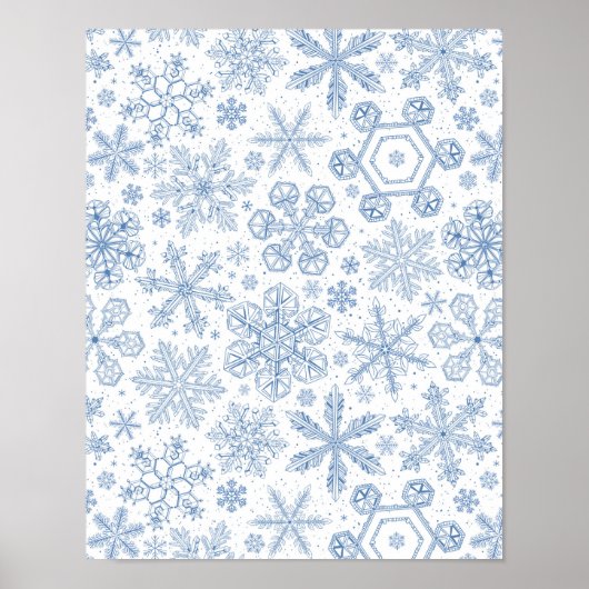 白の上に灰色の雪の結晶 ポスター (正面)