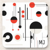 白の上に赤い白い黒のバウハウス幾何学的形状 コースター (正面)