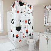 白の上に赤い白い黒のバウハウス幾何学的形状 シャワーカーテン (インサイチュ)