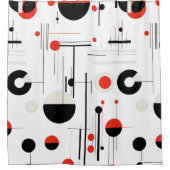 白の上に赤い白い黒のバウハウス幾何学的形状 シャワーカーテン (正面)