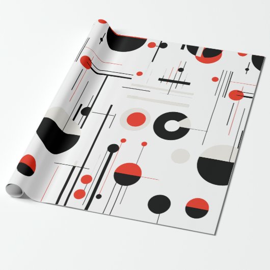 白の上に赤い白い黒のバウハウス幾何学的形状 ラッピングペーパー (アンロールド)