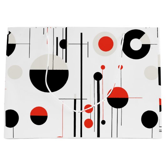 白の上に赤い白い黒のバウハウス幾何学的形状 ラージペーパーバッグ (正面)