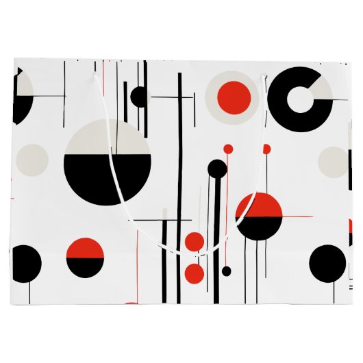 白の上に赤い白い黒のバウハウス幾何学的形状 ラージペーパーバッグ (裏面)