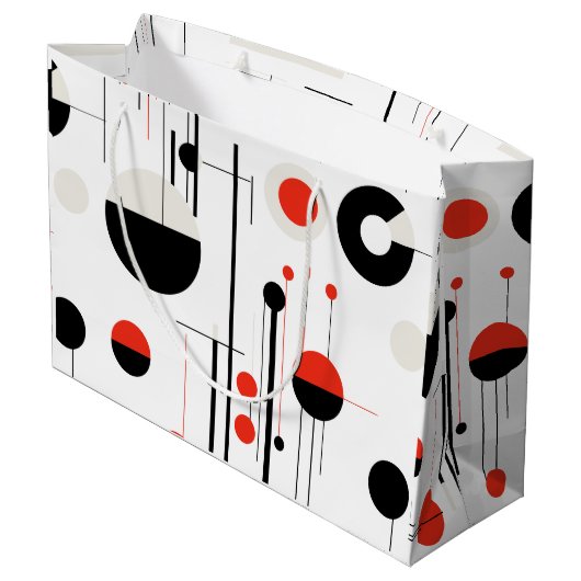 白の上に赤い白い黒のバウハウス幾何学的形状 ラージペーパーバッグ (裏面アングル)