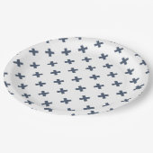 白の上に青い灰色の十字糸 ペーパープレート (アングル)