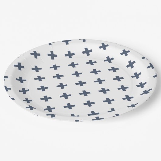 白の上に青い灰色の十字糸 ペーパープレート (アングル)