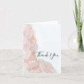 白の上のピンクのバラの結婚水晶 サンキューカード (正面)
