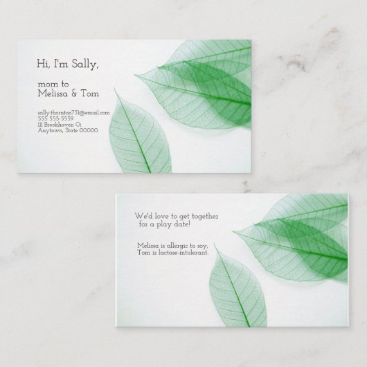 白の上のリーフスケルトン 名刺 (正面/裏面)