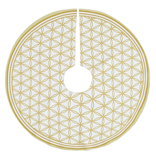 白の上の生命のパターンの黄金の花 ブラッシュドポリエステルツリースカート (正面)