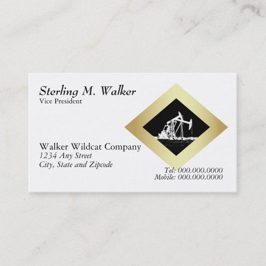 白の二重油井のポンピングユニットの金ゴールドのダイヤモンド 名刺 (正面)