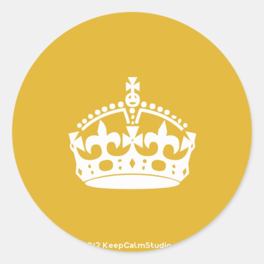 白の保Calm Crown on金ゴールド背景 ラウンドシール (正面)
