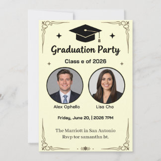 白の共同卒業パーティー招待状(写真付き) 案内状