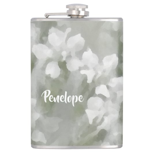 白の印象派の植物芸術と名前 フラスク (正面)