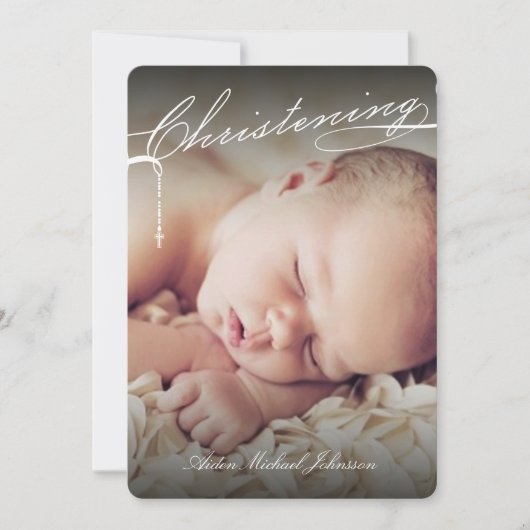 白の台本付き《キリスト教》洗礼式や命名式クロス写真宗教 招待状 (正面)