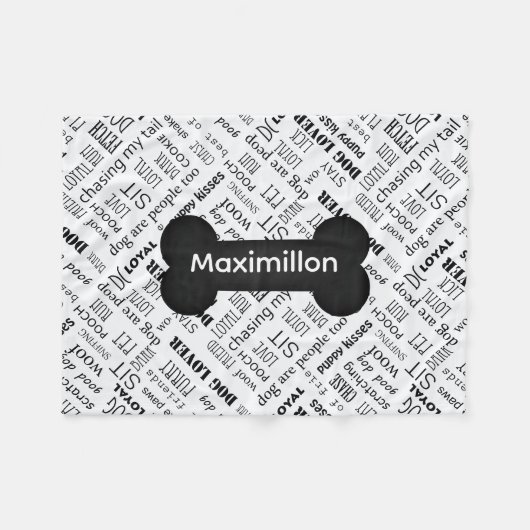 白の名前を持つ小さな黒いボーン フリースブランケット (正面(横))