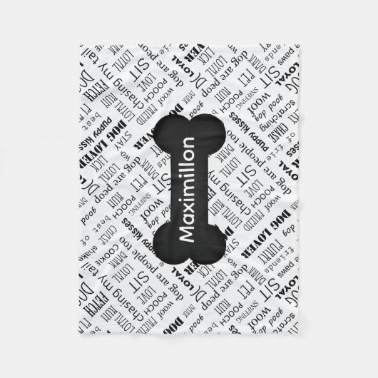 白の名前を持つ小さな黒いボーン フリースブランケット (正面)