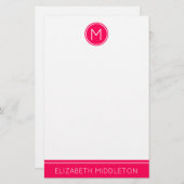 白の夏のピンクのモノグラム 便箋 (正面/裏面)