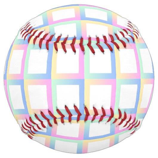 白の対称グラデーショ市松模様にン・パターン・フレーム ソフトボール (正面)