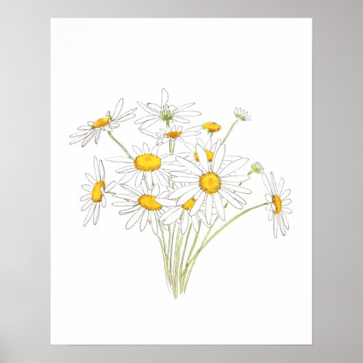 白の小さなデイジーブーケ花水色 ポスター (正面)