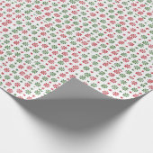 白の小さな赤と緑のクリスマススノーフレーク ラッピングペーパー (角)