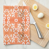 白の小さな開花パターン キッチンタオル (四つ折り)