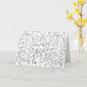 白の手塗りの黒い曲線パターン カード (黄色い花)